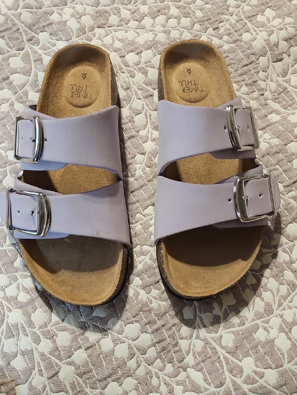 Time and Tru Kids Double-Buckle Pastel Lilac Slide Sandals